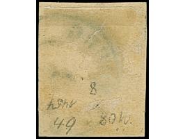 3 Gr. zitronengelb mit Plattenfehler “linke Wertziffer 8 statt 3”, sauber mit blauem DKr. “OLDENBURG 3…” entwertet. Die farbf