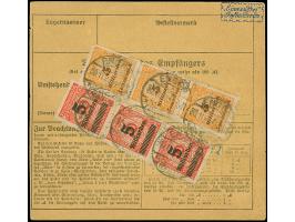 Korbdeckel 50 Mrd. M. im waagerechten Paar und Einzelmarke sowie senkrechter Dreierstreifen 5 Mrd. auf 10 Mio. Mark gezähnt u