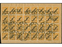 Schlagenaufdruck 5 Mrd. M. im senkrechten 8er-Block und waagerechten 32er-Block jeweils mit Stempel “GREIFSWALD 11.12.23” als