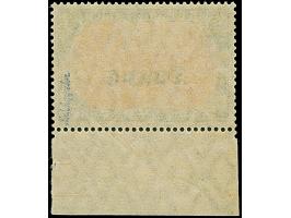 1920, 5 Mark grünschwarz/lebhaftlilarot mit 26:17 Zähnungslöchern, Unterrandstück mit Formnummer “4” sowie Teil des Passerkre