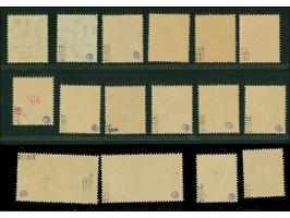 1947, Urdruck 10 C.-50 Fr. komplett, Mi.-Nr. 228-229 sowie 235 je mit in beiden Varianten, 2 F. ein Wert ungebraucht, sonst p