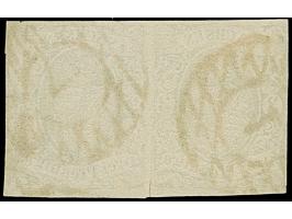 1851, 3 Pfg. gelblichgrün im waagerechten Paar, allseits knapp- bis überrandig je mit Nummer “1” (Hofpostamt Dresden). Das fa