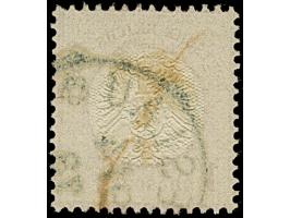 1 Gr. karmin im kleinen Format L15 mit Plattenfehler “Beule am Kreis unter REICHS” (Feld 150) und Prägefehler rechts unten am