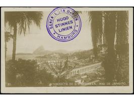 “DSP LINIE HAMBURG-SÜDAMERIKA XXXIII 24.11.22” (D. General San Martin) zweimal klar auf fünf Einzelwerten Posthorn 5 M. auf F