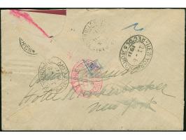 “DASP BREMEN-NEW YORK X 7.11.11” merhfach klar auf Germania 20 Pfg. und vier Einzelwerten 5 Pfg. als tarifgerechte Frankatur 