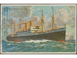 “DSP LINIE HAMBURG-NEW YORK 28.9.23” (D. Albedrt Ballin) zweimal etwas undeutlich auf waagerechtem 6er-Block 75 T. auf 400 M.