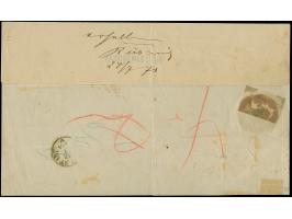 18 Kr. ockerbraun, 4er-Block und Einzelmarke, als reine Mehrfachfrankatur, mit Ra3 "FRANKFURT A.M. POSTEXPED. N° 1 24 7 71" a