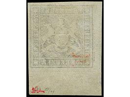 1873, 70 Kr. braunlila, Bogenfeld 4, farbfrisch, breit bis teils überrandig geschnitten mit 8mm Unterrand, zweiseitig mit Tre