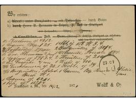 1 Kr. grün, mit EKr. "FRANKFURT A./M. 14 12 71"auf 'Musikalien-Bestellzettel' nach Offenbach. Die Karte leicht außerhalb der 