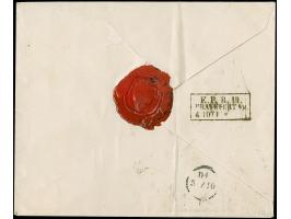 3 Kr. karmin, waagerechter Dreierstreifen, und 7 Kr. Graublau, mit Ra. "E.P.B. 18/FRANKFURT A.M./ 6 10 71" auf Express-Briefk