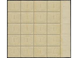 1 Gr. im senkrechten zwanziger-Block vom linken Bogenrand mit Anlagepunkten sowie Randinschrift "Pc.f.d.Dr." (Punkte für den 