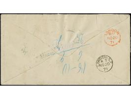 ⅓ Gr. grün und 2 Gr. blau, mit sauber auf- und nebengesetztem DKr. Köln Bahnhof 18 11 (1871) auf Briefkuvert nach London. Da 