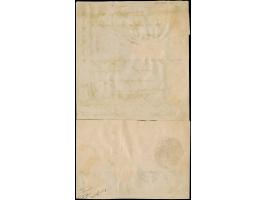 18 Kr. ocker, waagerechtes Paar und Einzelstück, mit gezähnter Ausgabe 1 Kr. grün, 2 Kr. orange, 3 Kr. rot und 7 Kr. blau mit