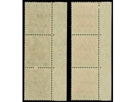 1920, Nicht ausgegeben Germania 5-10 Pfennig, je im senkrechten Rand-Dreierstreifen mit Seitenrandnummer “1” und Bogenzählnum