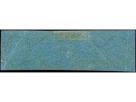 2 Sgr. auf blau im waagerechten 4er-Streifen, farbfrisch und voll- bis breitrandig, ungebraucht mit Originalgummi. Die äußere