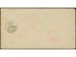 1859, zweiseitig geöffnetes unbezahltes Briefkuvert von "CREUZNACH 10.8." via Marseille nach Salatiga, Java, mit Ankunftsstem