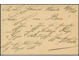 “DSP OST-ASIATISCHE-ZWEIGLINIE *a 18.10.88” (D. General Werder) klar auf Ganzsachenkarte 10 Pfg. mit Text und Datierung “An B