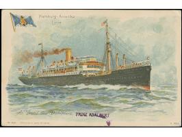 “DSP LINIE HAMBURG-PHILADELPHIA III. 3.9.12” (D. Prinz Adalbert) klar auf Germania 10 Pfg. auf Schiffsansichtskarte mit Text 