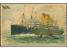 “DASP HAMBURG-NEW YORK 10.5.14 AMERIKA H.A.L.” Flaggenstempel sehr klar auf Germania 10 Pfg. auf Schiffspostkarte mit Text na