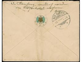 1900, “S.S. AUGUSTE VICTORIA SPITZBERGEN 16.JUL.1900” violetter EKr. sehr klar auf blauer Vignette “Eisbär” 20 Öre auf Brief 