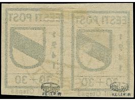 1941, Wappenschild 30 Kopeken, geschnitten, Type II, waagerechtes Paar aus der 5. Druckperiode, dabei die rechte Marke mit fe
