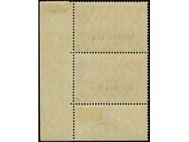 2,50 Mark rotlila im senkrechten Paar aus der rechten unteren Bogenecke, dabei die obere Marke mit markantem und nur auf Feld