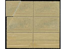 1921, Flugpost 3 Mark auf 60 Cent dunkelgrauviolett, Viererblock mit Zwischenstegansätzen unten, die rechten Marken mit sehr 