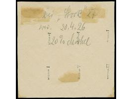 1923, Neue Währungsaufdrucke 15 Centu auf 25 Mark., Unterrand-Sechserblock von den Druckfeldern 83-85 und 93-95, die mittlere