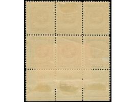 1923, 24-Werte 30 Centu auf 100 Mark, Unterrand 6er-Block, dabei die unteren Werten mit Teilaufdruck sowie Teiladruck auf kop