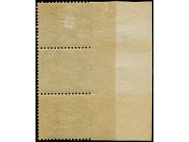 1920, Schlesische Hüttenwerke 40 Pfennig grünoliv, senkrechter Dreierstreifen mit linkem Seitenrand mit Teil-Druckvermerk “ U