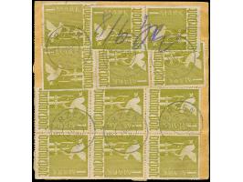 Taube 1 M. im 6er-Block, senkrechten Paar und Dreierstreifen sowie zwei Einzelmarken in Mischfrankatur mit 40 Pfg. und Ziffer