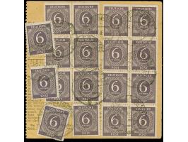 Ziffer 6 Pfg., 20 Werte mit Stempel “KREIENSEN 24.6.46” als Mehrfachfrankatur vorder- und rückseitig auf Paketkarte mit Posts