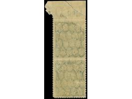 1921, Kogge 2 Mark, senkrechtes Oberrandpaar mit schräg durch den Oberrand und die obere Marke verlaufender, geklebter Papier