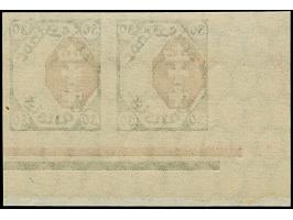 1921, Staatswappen 30 Pfennig, waagerechtes Paar aus der linken unteren Bogenecke, ungezähnt mit verschobenem Mittelstück, po