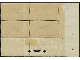 1921, 60 Pfennig &nbsp;auf 40 Centimes mittelkarminrot/grüngrau, Viererblock aus der linken unteren Bogenecke mit komplettem 