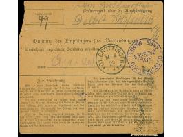 1920, Germania 25 Pfennig braunorange, senkrechter Dreierstreifen (ein Wert leicht über den Rand geklebt), sauber mit Stempel