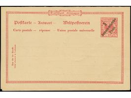 2 P. und 3 P., je 2 Einzelwerte als Zufrankatur auf Doppelkarte 5 P. ohne Buchstaben nach dem Druckdatum, als R-Karte mit lan