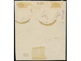 Krone/Adler 3 Pfg. und 2 Stück 5 Pfg. mit Letzttagsstempel "LAMU 6/1 91" auf Briefstück. 3Pfg. mit waagerechtem Bug aufgekleb