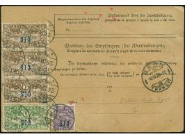 1920, CIS 10 Mark, 5 Mark, 3 Stück 1 Mark und 2 Stück 40 Pfennig, sauber mit Stempel "FLENSBURG 1a 2.6.20" vorder- und rückse