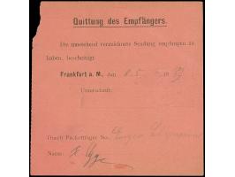 Drucksachen &amp; Circular-Beförderung: 1889, Ganzsachen-Packet-Belgeitschein 15 Pfg. auf graurotem Karton gebraucht mit viol