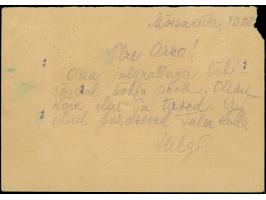 1941, 1,20 auf 1 Kopek orange, senkrechtes Kehrdruckpaar, zusammen mit 1,20 auf 3 S. orange und 20 Kopeken grün, mit Stempel 