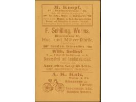 Wormatia: 1896, Ganzsachen-Doppelkarte 3 Pfg. mit violettem L2 “PRIVAT-BRIEFBEFÖRDERUNG WORMATIA” und vier Werbungen mit u.a.