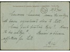 RHODOS: Ganzsachenkarte, Frageteil, datiert “21/8/1944” mit Stempel “POSTA AERA EGEO 23 8 44” entwertet, adressiert nach Boze