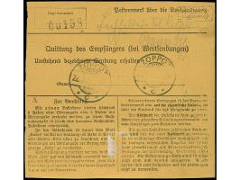 1920, 1,25 Mark opalgrün, sauber mit Korkstempel auf Paketkarte von “Danzig 5 Siemens-Schuckertwerke” mit nebengesetztem Stem