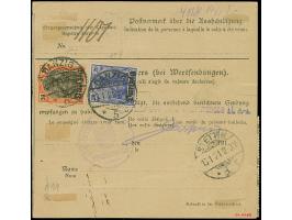 1920, 1 Mark rot, senkrechtes Paar, sowie rückseitig Germania 20 und 30 Pfennig, sauber mit Korkstempel bzw. Stempel “DANZIG 