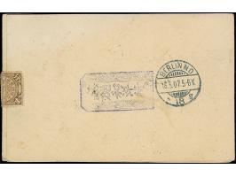 1917, Russland 3 Kop. lebhaftrosarot im waagerechten Paar und zwei Einzelmarken 7 Kop. dunkelblau je mit Ovalstempel “HARBIN 