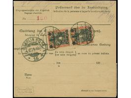 1920, 5 Mark grünschwarz/lilarot sowie Germania mit Netzunterdruck 1 Mark auf 30 Pfennig, senkrechtes Paar, vorder- und rücks