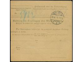 1920, 2,50 Mark lilarot, zusammen mit Kogge, zwei Einzelwerten 25 Pfennig und Einzelwert 1 Mark, mit Kork- bzw. Aufgabestempe