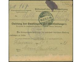 1920, 2 Mark auf 35 Pfennig, Spitzen nach oben, mit Zufrankatur mit Korkstempel auf Paketkarte mit nebengesetztem Aufgabestem