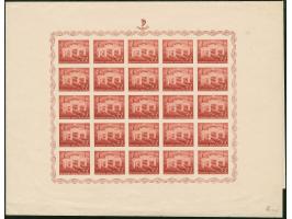 1942, National welfare “Pomoc” 4+2 k. deep carmine brown, imperforated printing sheet, showing two complete miniature sheets 